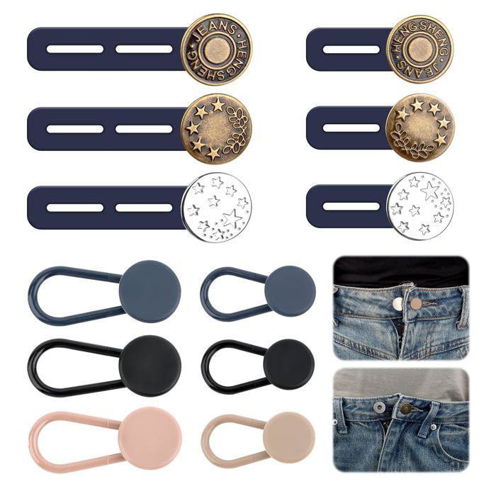 Lot De 6 Rallonges De Pantalon De Maternité Réglables avec Bouton, Rallonges De Taille en Tissu Nylon, Rallonge De Ceinture élastique, Pantalon De Grossesse pour Femme Enceinte