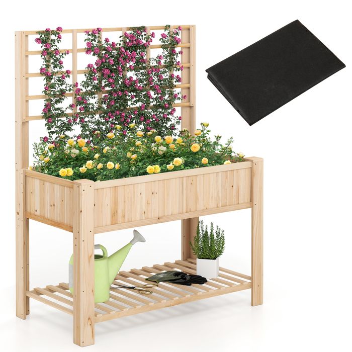 Jardinière Surélevée avec Treillis COSTWAY Bois Sapin Doublure Étagère de Rangement Drainage pour Plantes Grimpantes Naturel Jardinière Surélevée avec Treillis COSTWAY Bois Sapin Doublure Étagère de Rangement Drainage pour Plantes Grimpantes Naturel