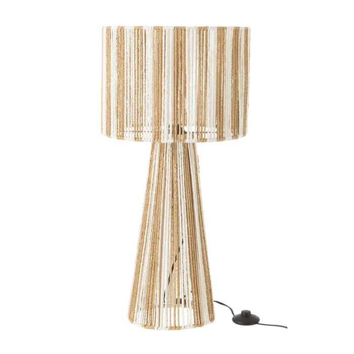 Lampe salon en cordes rayées Blanc 36x36x69 cm