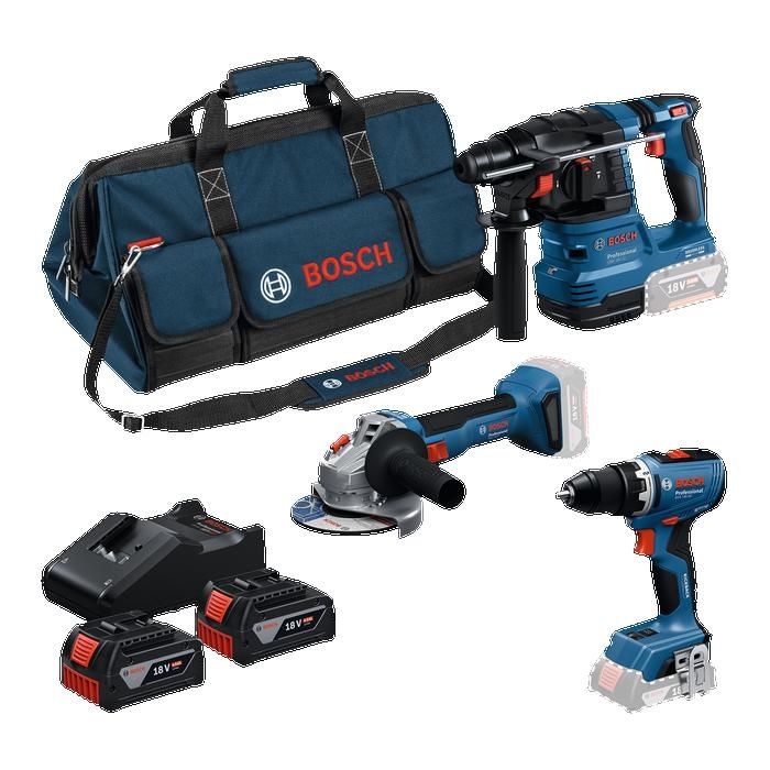 Set de 3 outils 18 V : GSR + GWS + GBH + 2 batteries GBA 18V 4.0 Ah + GAL 18V 40 Professional BOSCH 0615A50094 - vue 2