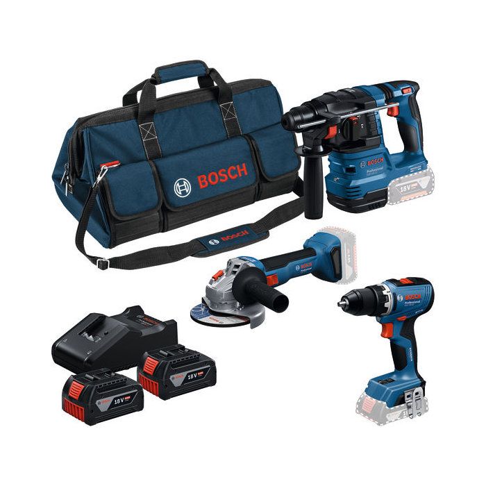 Set de 3 outils 18 V : GSR + GWS + GBH + 2 batteries GBA 18V 4.0 Ah + GAL 18V 40 Professional BOSCH 0615A50094 - vue 2