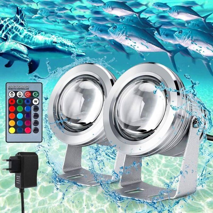 Lot de 2 Projecteur Submersible à LED 5050 RGB Étanche IP68 Éclairage Sous-marin Projecteur LED pour Éclairage Extérieur de