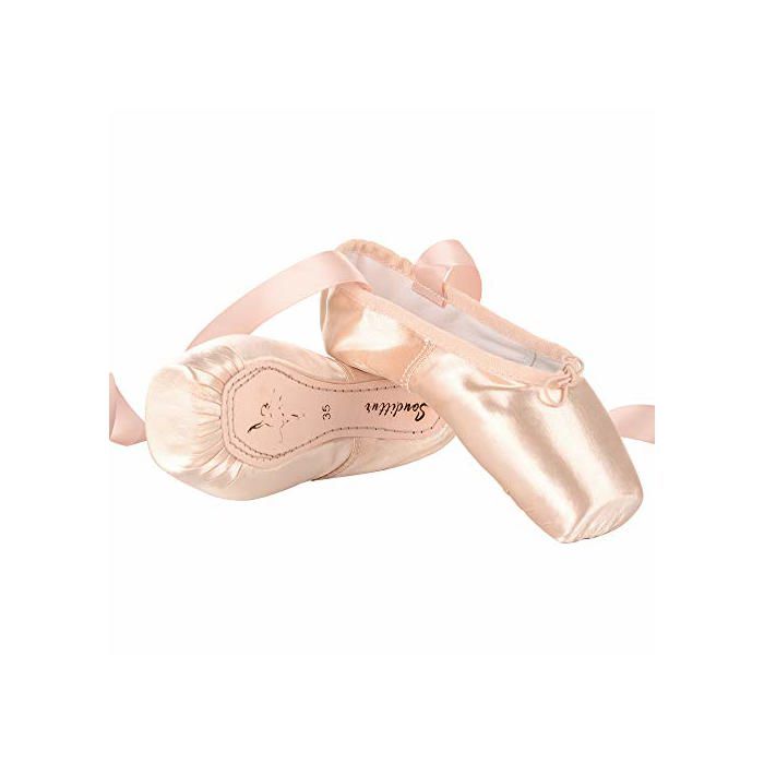 Chaussures de Ballet de Pointe - Soudittur - Rose - Rubans Satin - Protège-Orteils