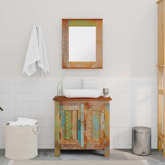 Meuble sous vasque et miroir - VIDAXL - Bois massif recyclé - Multicolore - 60x30x60 cm