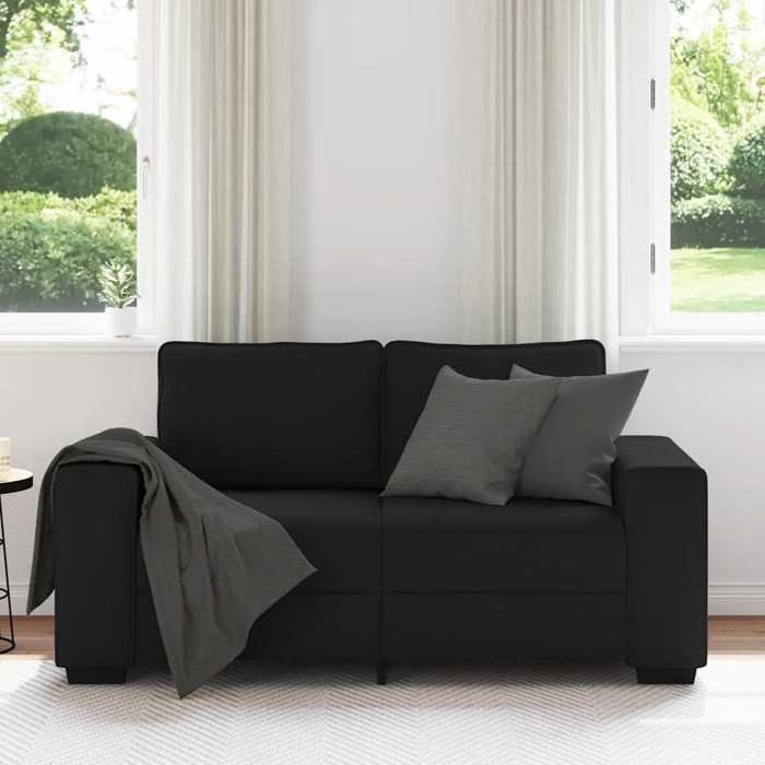 Canapé 2 places en tissu - MANGO - Noir - 160x77x82 cm - 120 cm largeur de siège - Polyester - Cadre en bois et métal Canapé 2 places en tissu - MANGO - Noir - 160x77x82 cm - 120 cm largeur de siège - Polyester - Cadre en bois et métal