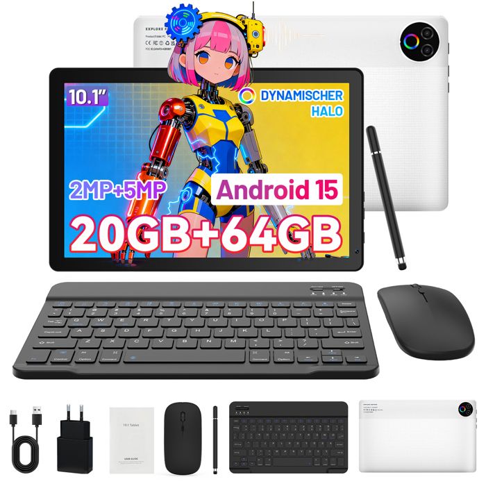 Tablette tactile - KOTSREN - 10.1 Android 15 - IPS 1280x800 - 20Go (3+17) RAM 64Go ROM - Clavier souris stylet