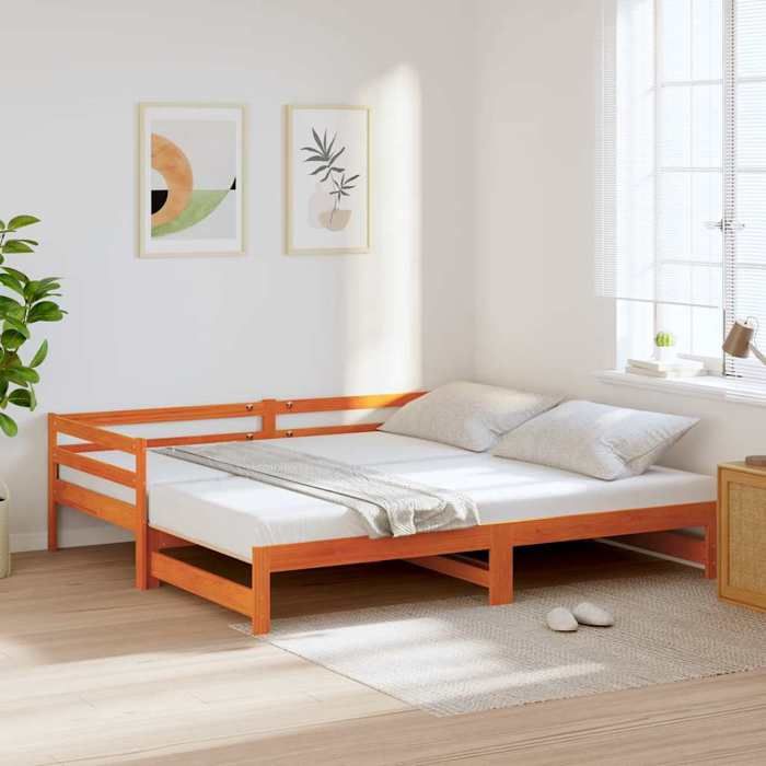 SALE 2026 Stable Structure de lit Simple Brun - Lit de jour et lit gigogne sans matelas 80x200cm - bois massif 7014