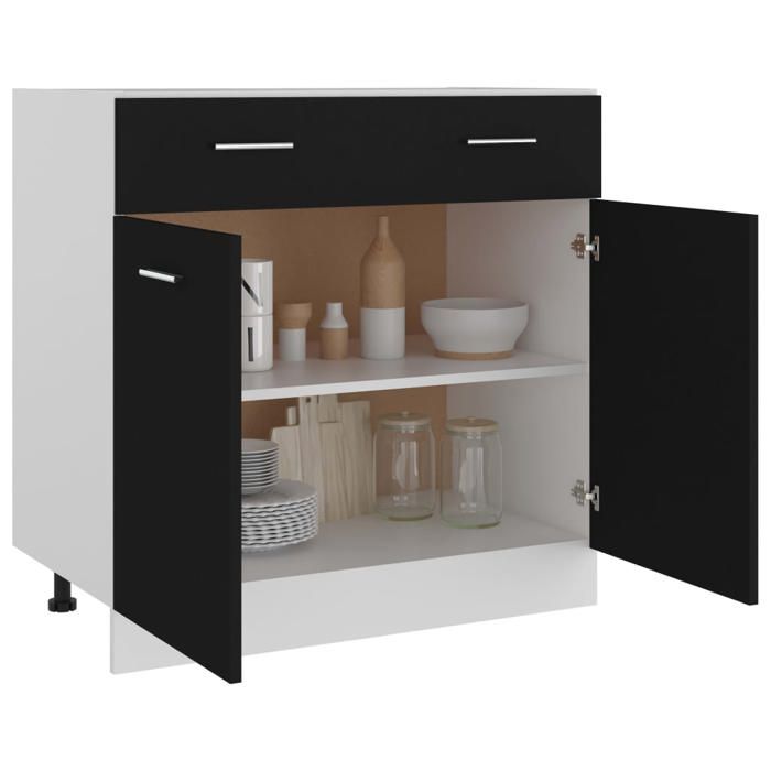 Caisson de cuisine Noir - LEMON® Armoire à tiroirs de cuisine - Armoire à vitrine - Lyon Noir 80x46x815cm - Bois dingénierie 996