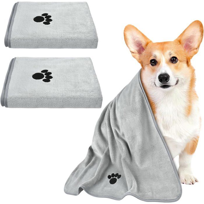 Serviette pour animaux en microfibre - ESTAMPILLE - 2 pièces - 75x35 cm - Super absorbante - Séchage rapide