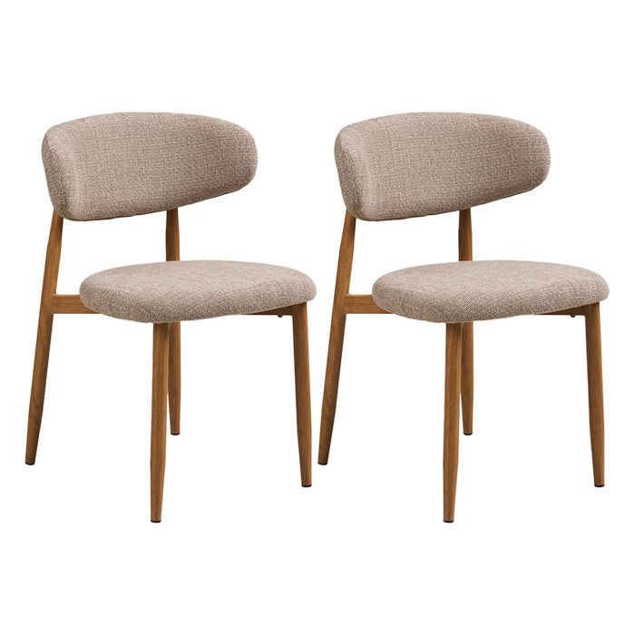 Eddie - lot de 2 chaises en tissu texturé - pieds en acier effet bois - Bois / Beige Eddie - lot de 2 chaises en tissu texturé - pieds en acier effet bois - Bois / Beige