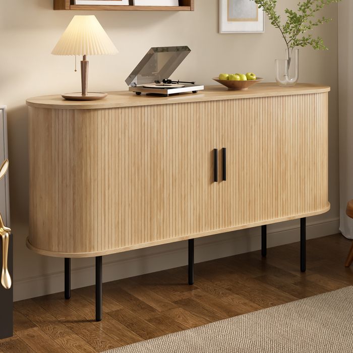 Buffet bahut - Becag - Buffet de salon moderne avec portes à volets roulants - Meuble de rangement - 140x40x78cm - Naturel