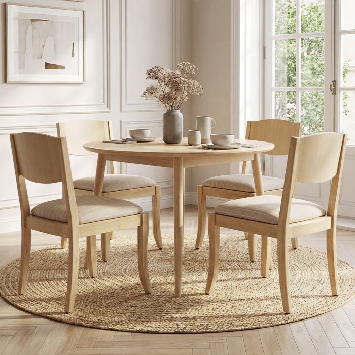 chairus Lot de 4 Chaise de Salle à Manger en Lin Chaise de Cuisine en Bois Chaise à Manger Vintage sans Accoudoirs Beige Clair