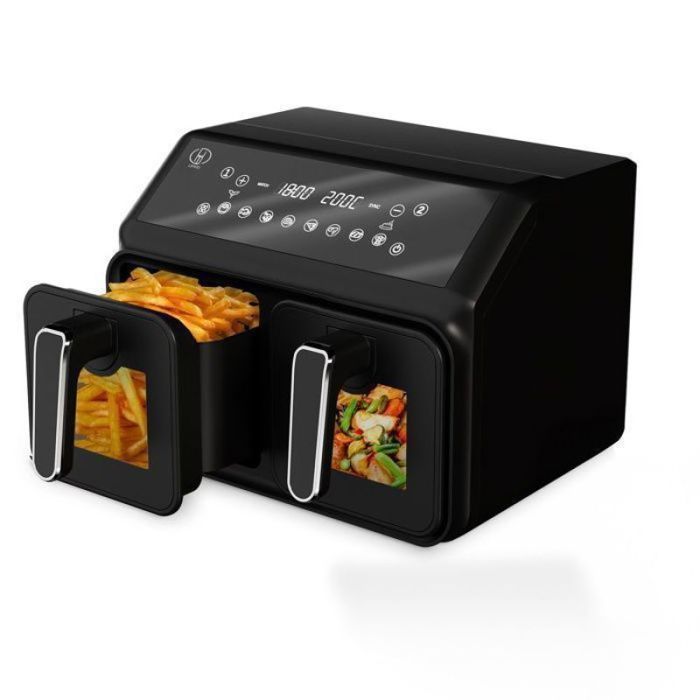 Airfryer friteuse sans huile double bac 2 tiroirs 2200W Friteuse sans huile double compartiment Fenêtre visualisation 10 modes aut