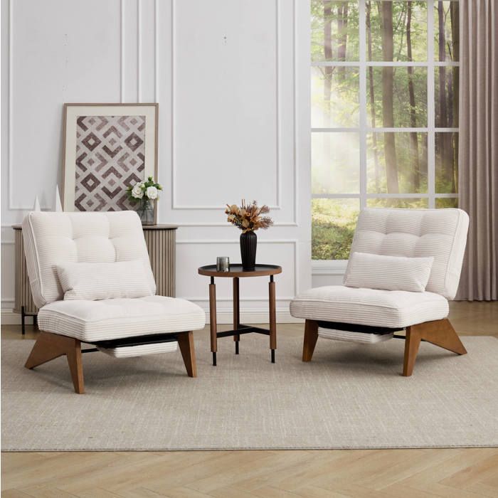 Fauteuil relaxation modulable – dossier réglable – corduroy beige – repose-pieds et coussin lombaire