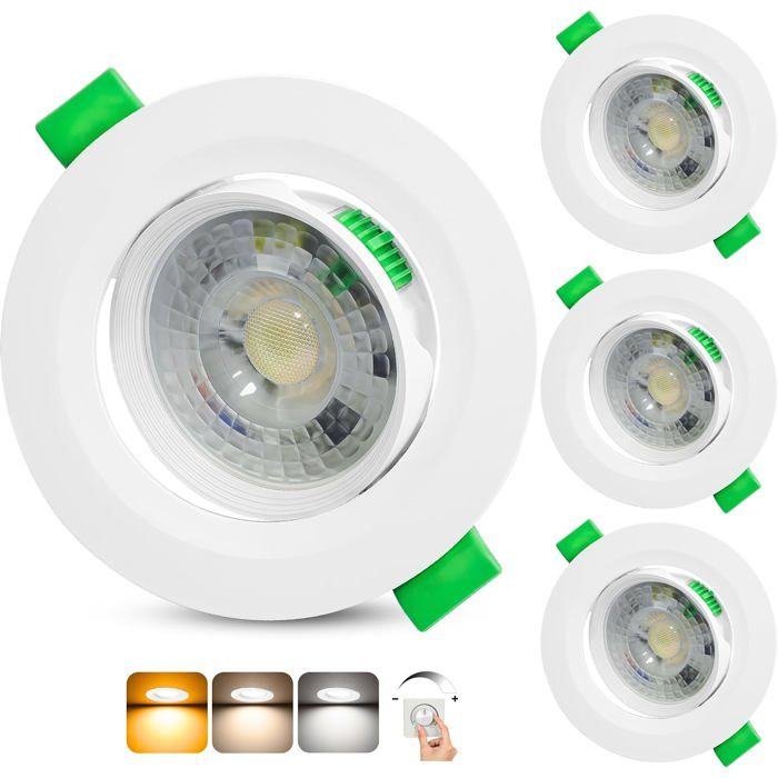 Spot LED encastrable dimmable 5 W 500 lm 230 V - orientable IP44 - lot de 3 - blanc