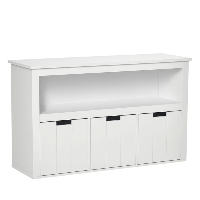 Commode - MINIMAL - 102 x 33 x 61 5 cm - 3 tiroirs - étagère ouverte - Blanc