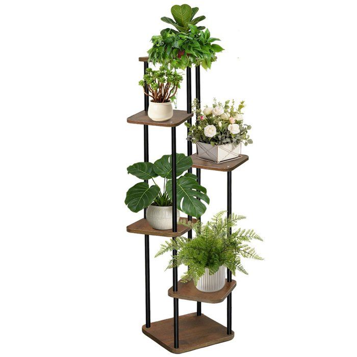 132cm Porte plante à 6 Niveaux Etagère de plante fleurs pour Salon Balcon Support de plante intérieur en Métal Marron