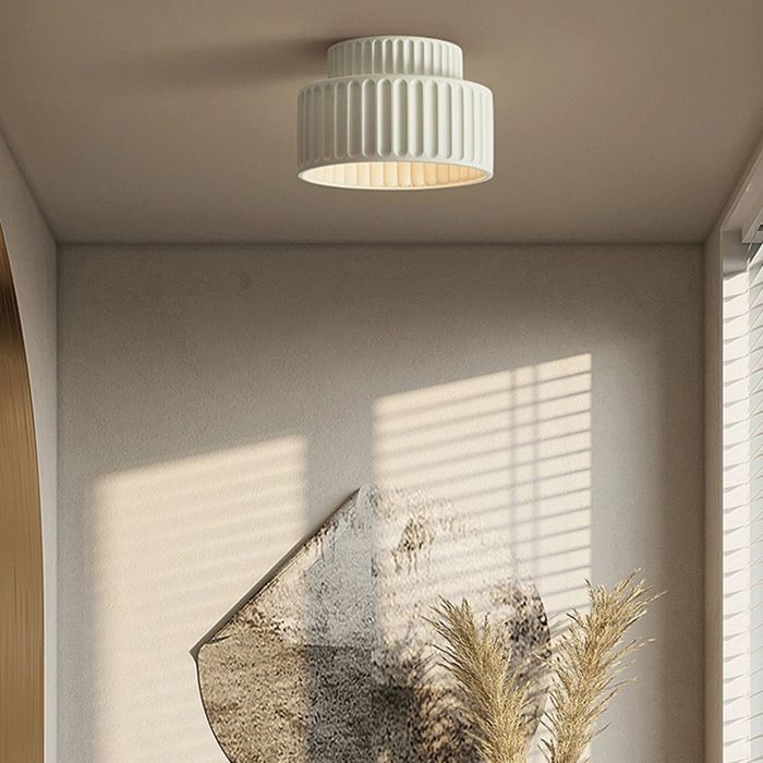SNOGOLD Plafonnier Minimaliste en Résine Ø23cm E27 Luminaire Nordique Blanc Cylindrique Lampe de Plafond pour Balcon Chambre