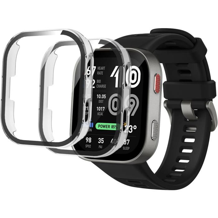 2 Coques Amazfit Bip Max Cadre PC + Film Verre Trempé Protection Écran Transparent