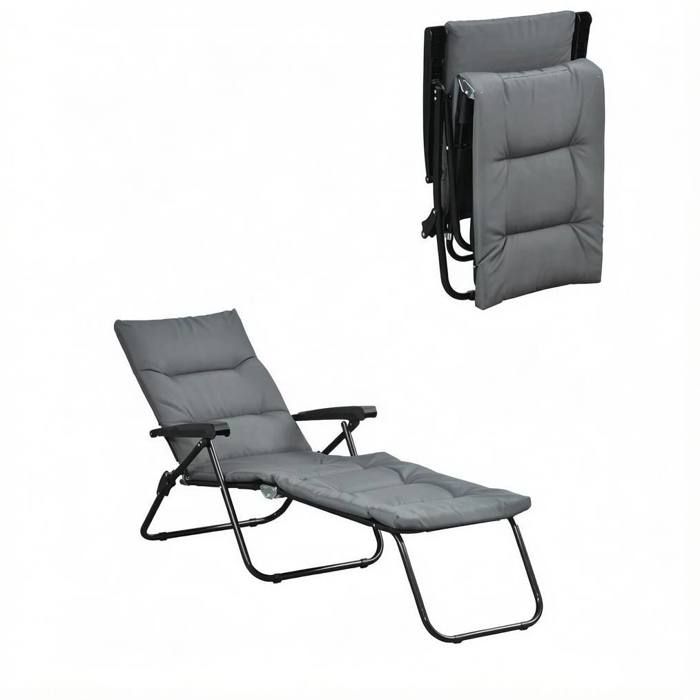 ROVRYN Fauteuil relax pliable gris à dossier réglable 6 positions acier époxy et polyester