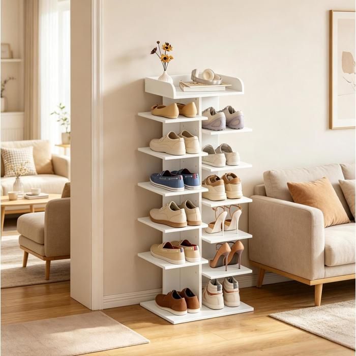 Étagère à chaussures ouverte blanche 12 compartiments 40 x 30 x 114 cm panneaux de particules