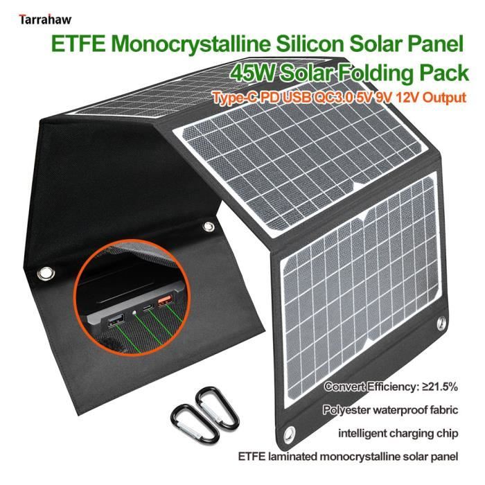 Panneau Solaire Portable 100W Pliable - Charge Rapide USB étanche - Pour Camping, Randonnée, Van, Bateau Et Survie