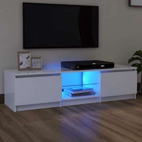 Meuble TV LED de Salon Moderne avec tablette en verre 140x40x355 cm Blanc