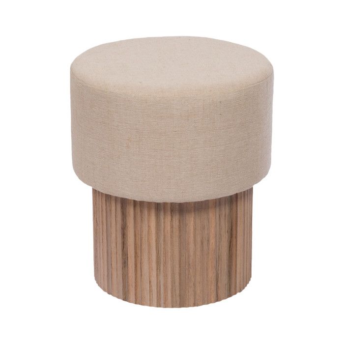 Tabouret en teck naturel et tissu camel H50 cm - Amadeus Tabouret en teck naturel et tissu camel H50 cm - Amadeus
