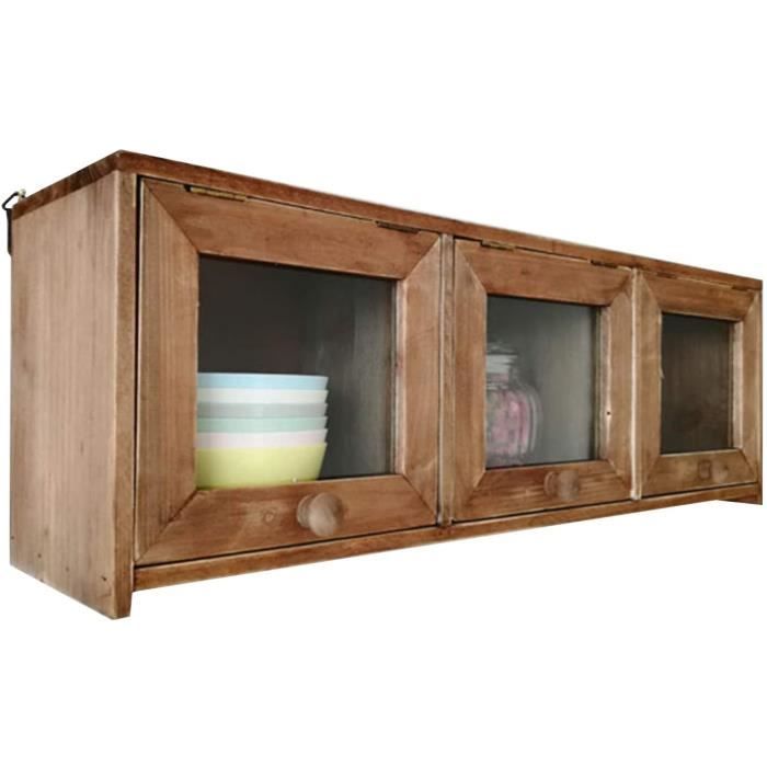 Organisateur Rangement en Bois Mural, Armoire à Pharmacie Polyvalente à 3 Portes, Armoires