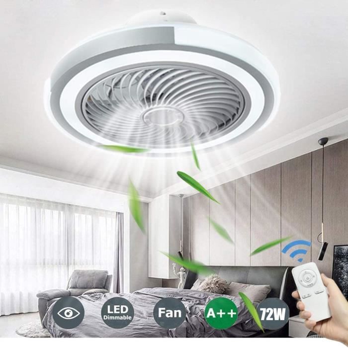 Ventilateur De Plafond Avec Lumière Et Telecommande, 52CM Petit Dimmable Ventilateur Plafond Led Avec Douille E27 6 Pales 3 Vitesses Timing 98924357