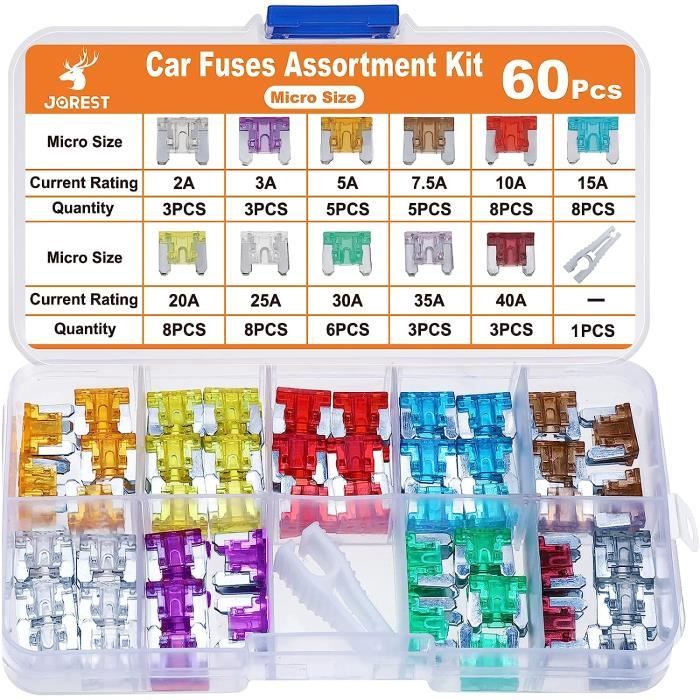 Fusibles Plats Pour Auto - Jorest 60pcs Fusible Voiture Set Auto/truck/rv/camion/moto (2a 5a 7.5a 10a 15a 20a 25a 30a 35a 40a) Fusib