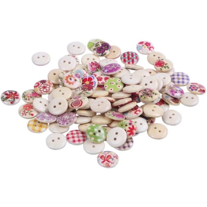 Lot de 50 Boutons en Bois Peints pour Couture et Loisirs créatifs Décorations pour Toutes Les