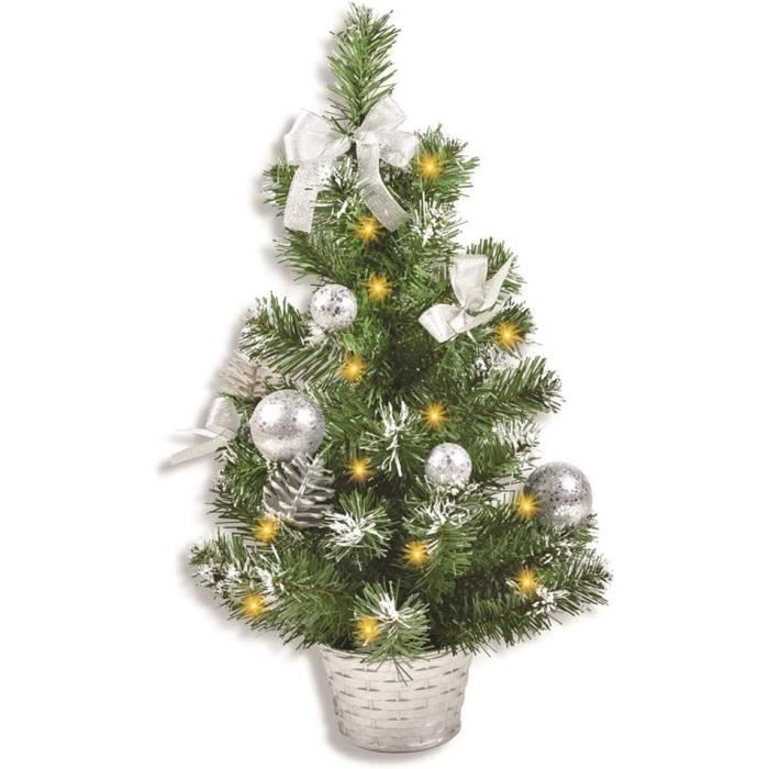 Mini Sapin De Noël Illuminé Avec Guirlande Lumineuse Nœud Boules De Noël Choix De Couleurs