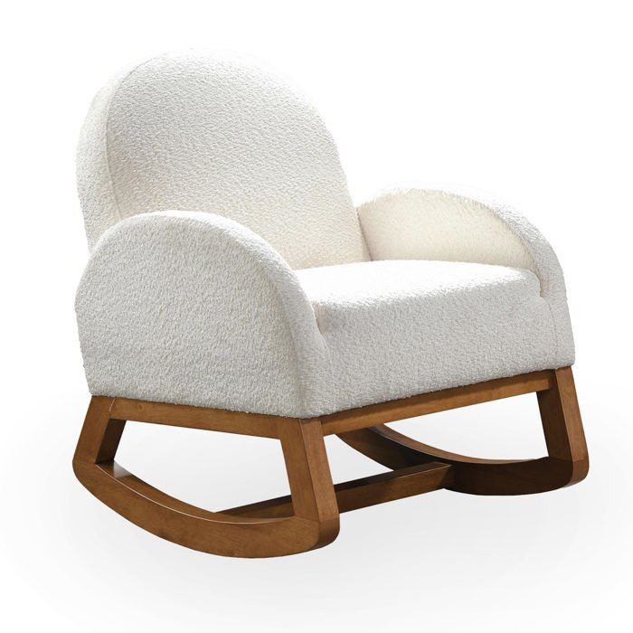 RUSSO - Fauteuil à bascule effet peau de mouton blanc et bois clair