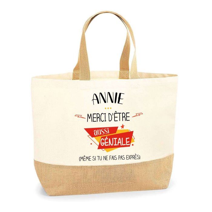 Cabas en jute - PLANETEE - Annie géniale sans faire exprès - Personnalisé - Jute naturel - Fabriqué en France