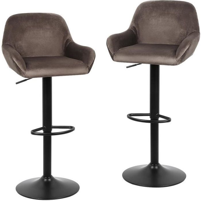 Lot De 2 Tabouret De Bar Chaise Haute De Cuisine Hauteur Reglable 52 72 Cm En Tissu Marron Achat Vente Tabouret De Bar Cdiscount