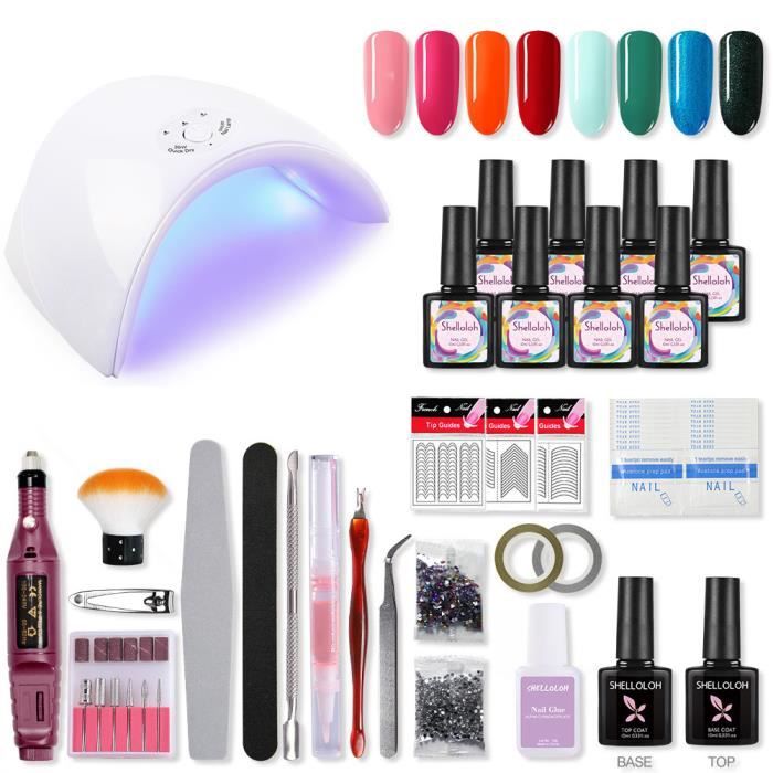 36w Uv Led Nail Lampe Kit Vernis Semi Permanent 8pc Gel Vernis Colle à Ongle Ponceuse Embout Lime Accessoire Manucure Shelloloh