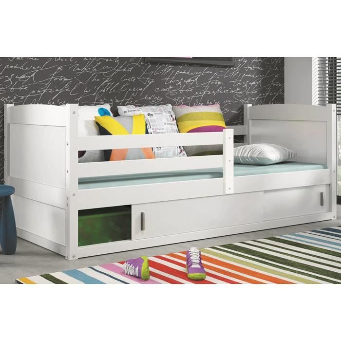 Lit enfant RICO 1 en pin BLANC couchage 160x80 - Achat ...