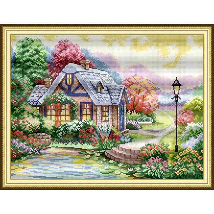 Kit Point De Croix Imprimé “Embrasser” – Tissu 11CT, Dimensions 51x37 Cm, Fils Inclus