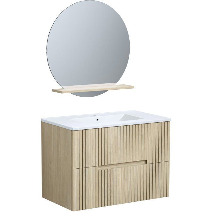 Meuble vasque suspendu AUCHE(N)SE Groove 80 cm 2 tiroirs miroir