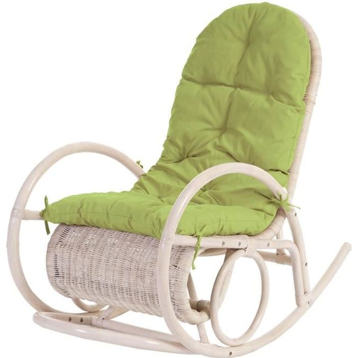 Fauteuil à bascule Esmeraldas - Rotin - Blanc - Vert - Adulte - Tissu
