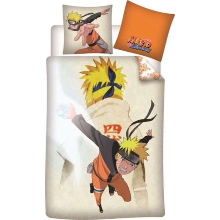 Parure de lit NARUTO - 140X200 - 100% Coton - Orange - Motif Naruto