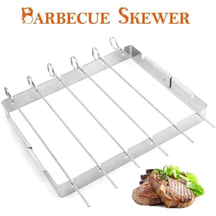Support Brochettes Kebab En Acier Inoxydable + 10 Brochettes – Grille Barbecue Stable Et Polyvalente