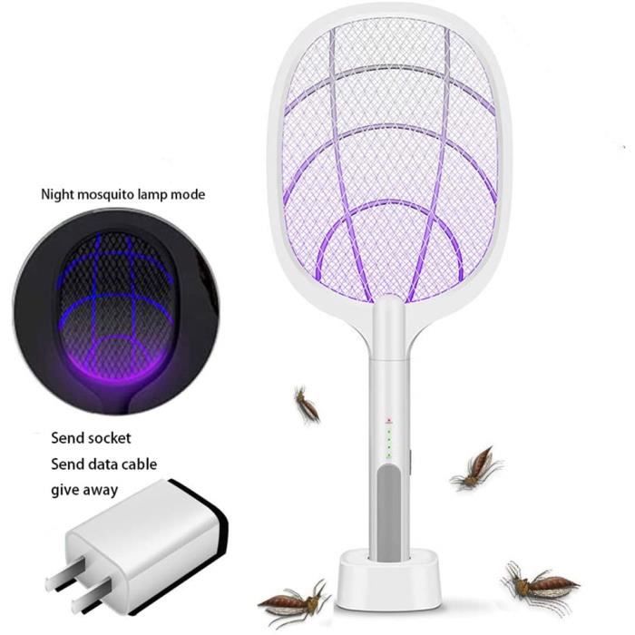 Raquette Anti Moustique Electrique, USB Rechargeable Raquette Électrique  Insectes, 3 Couches Protection en Maille Tapette à Mouche