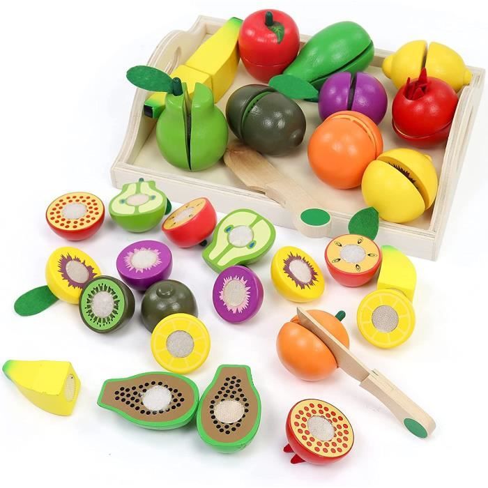Jouets de cuisine en bois de fruits et légumes, ensemble de jouets de coupe  en bois de coupeur cadeaux pour enfants 3 4 5 ans