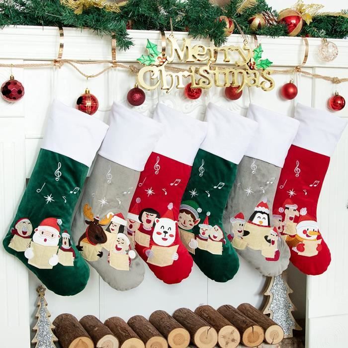 Lot De 6 Chaussette De Noël À Suspendre, Grand Bas De Noël Y Mettre Des  Cadeaux Et Bonbons Décoration De Noël Cheminée Sapin Botte C - Cdiscount  Maison