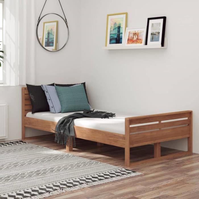 cadre de lit adulte enfant en bois de teck massif 100x200 cm - mvs