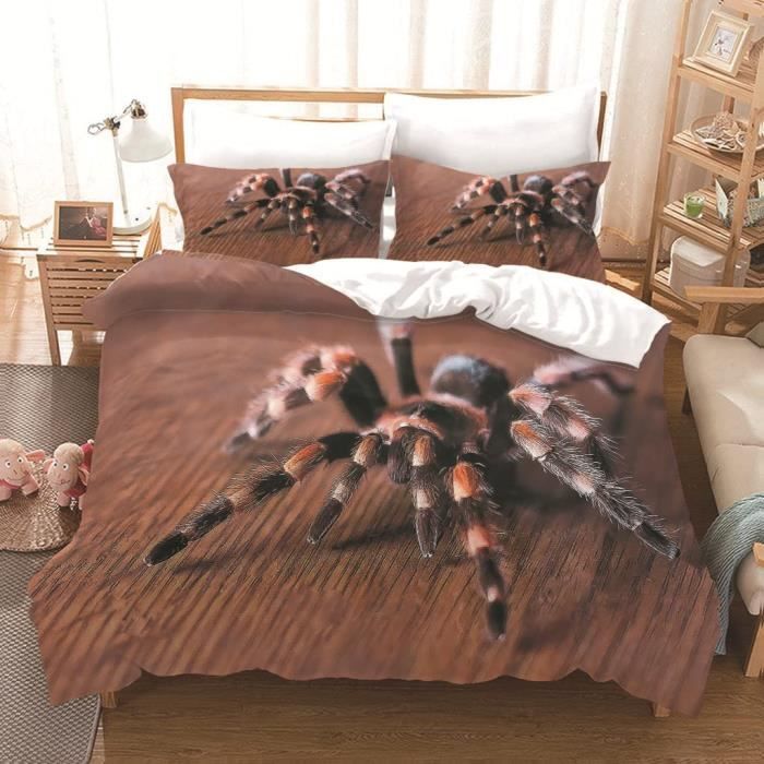 Housse de Couette Microfibre Dessin au Trait à Carreaux avce 2 taies d