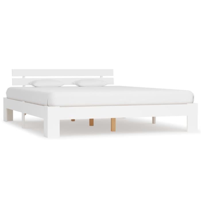 Cadre de lit en bois de pin massif 160 x 200 cm - Garnaco® - Blanc
