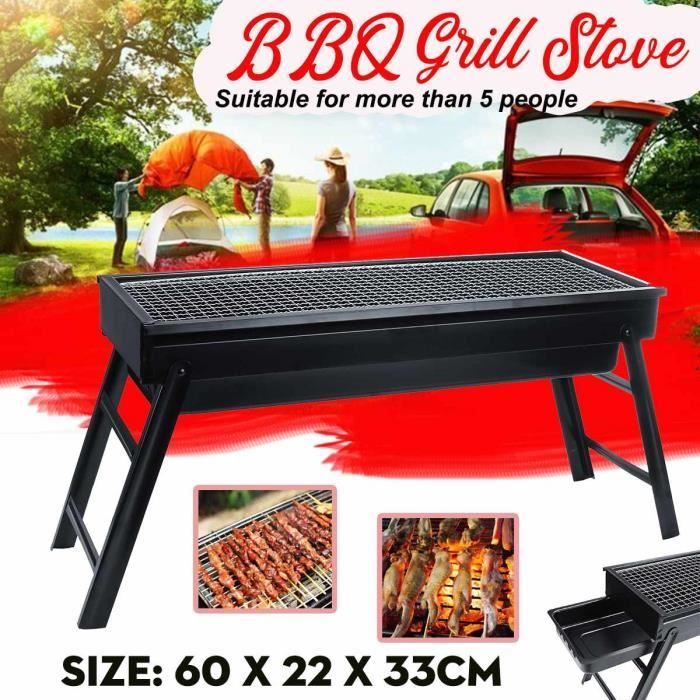 Taille Barbecue pliable en acier inoxydable, 60x22x33cm, Portable, pour randonnée en plein air, barbecue au charbon, outil de Camp